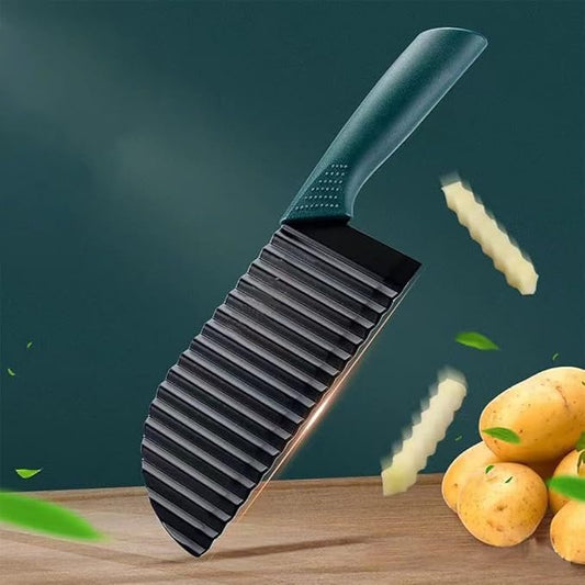 Black Wavy Fries Cut Knife - Steel Crinkle Blade for Perfect French Fries, Chips, Fruits and Veggie Slicing(Medium)