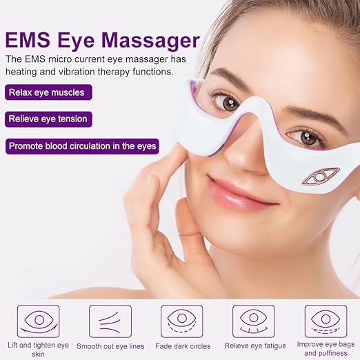Under Eyes Red Light Therapy Massager Glasses-Microcurrent Eye face led red light Beauty Device under Eye Massager Eyes Bag Remover for Reduce Dark Circles Puffiness Wrinkles Relax Eye Strain