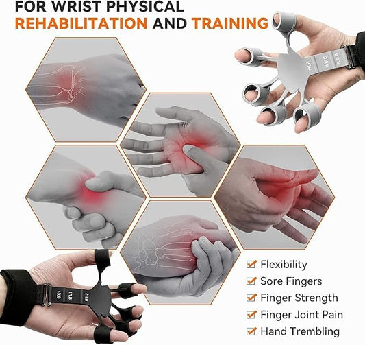 Finger Extensor Exerciser – Adjustable Silicone Hand & Finger Trainer | Forearm Strengthener & Finger Stretcher for Tennis (Pack of 2)
