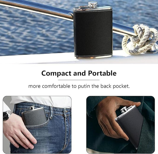 2 Stainless Steel Hip Flasks – Premium Portable Pocket Flagon Set with Funnel & Wine Glass – Outdoor High-End Travel Set