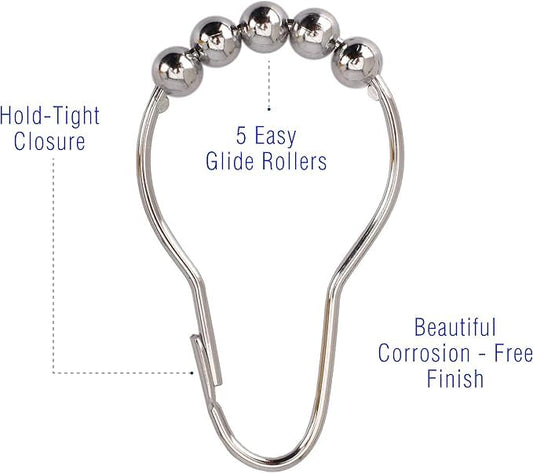 Stainless Steel Shower Curtain Hooks –Rust-Resistant Rings for Bathroom Rods & Curtains(12-Pack)