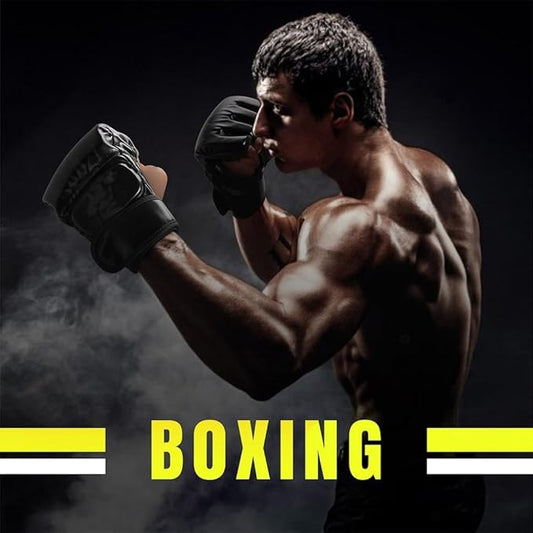 Half-Finger Boxing Gloves – Kickboxing, MMA, Grappling, and Training Gloves for Men & Women, PU Leather Punching Mitts (Black)
