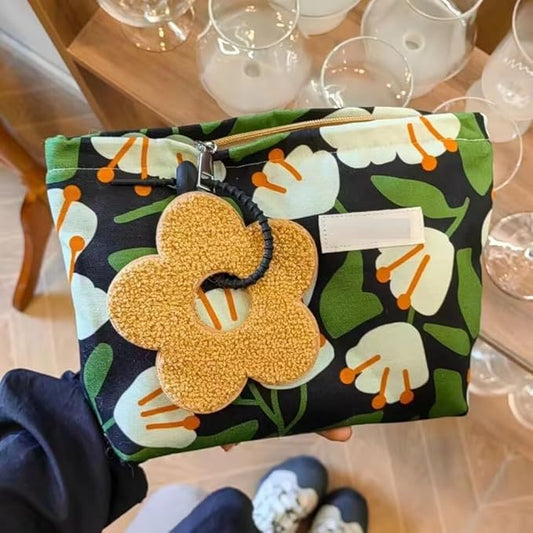 Floral Canvas Zipper Cosmetic Bag – Large Capacity Travel Makeup Storage Bag, Portable Designer Toiletry Organizer for Women