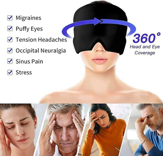 Migraine Relief Cap – Hot & Cold Gel Therapy Hat for Headaches, Sinus Pressure & Tension – Reusable Migraine Cap for Men & Women – Black