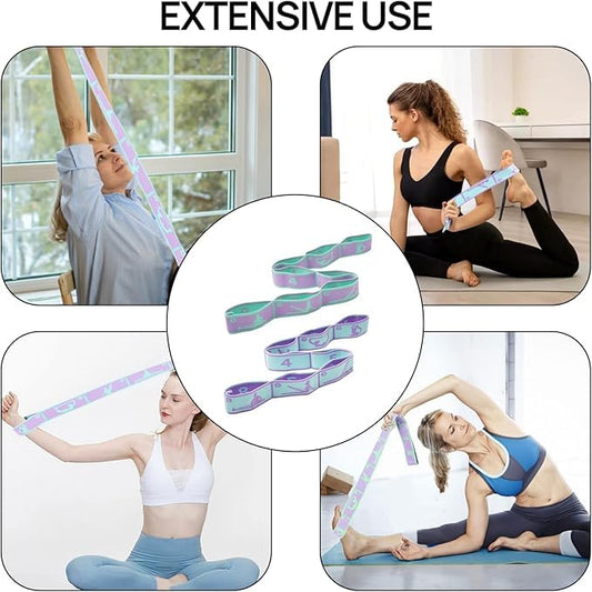 Yoga Stretching Strap with 8 Loops – 85x4cm Multi-Purpose Resistance Band with Printed Positions for Flexibility, Rehab, Fitness, Ankle