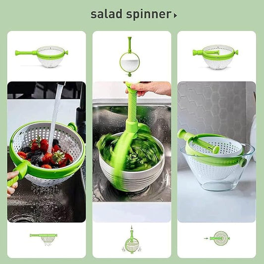 Salad Spinner with Collapsible Handle – Vegetable Spinner & Drain Basket | Lettuce Spinner Colander for Quick & Easy Salad Prep