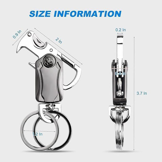 4-in-1 Bottle Opener Keychain – Multifunction Pocket Tool with Cutter, Phone Stand & 360° Swivel Ring for Men & Women
