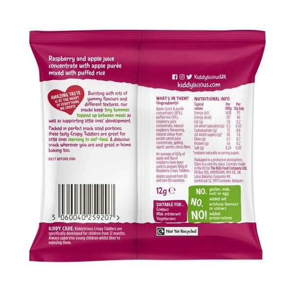 Kiddylicious Raspberry Crispy Tiddlers 12G