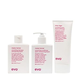 Evo Smoothing Hair Care Essentials Bundle: Mane Tamer Smoothing Shampoo, Mane Tamer Smoothing Conditioner, Easy Tiger Smoothing Bal