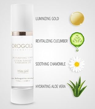 Orogold White Gold 24K Purifying Facial Toner, Face Toner With Gold, Aloe Vera And Chamomile, 100 Mililiter / 3.38 Fl.Oz