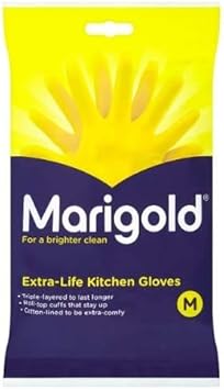 Marigolds Unisex Marigold-Gloves-Medium Marigold Extra Life Kitchen Gloves Medium 2 Pairs, Yellow, M Pack Of Uk