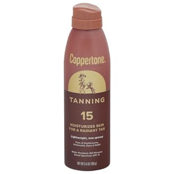 Coppertone Tanning Sunscreen Spray, Water Resistant Spray Sunscreen SPF 15, Broad Spectrum SPF 15 Sunscreen, 5.5 Fl Oz (Pack of 1)
