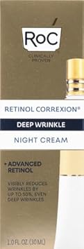 Roc Retinol Correxion Deep Wrinkle Anti-Aging Night Cream, Daily Face Moisturizer With Shea Butter, Glycolic Acid And Squalane, Skin Care Treatment, 1 Ounces (Packaging May Vary)