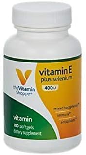 The Vitamin Shoppe Vitamin E + 400IU Selenium- 100% d-Alpha Vitamin E from Natural Food Sources with Mixed Tocopherols, Antioxidant & Immune Support - Once Daily (100 Softgels) : Health & Household