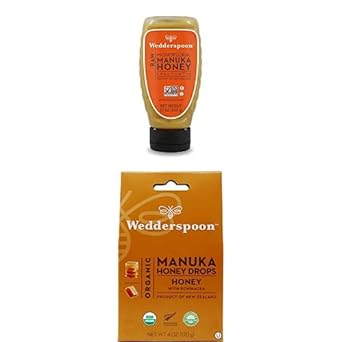 Bundle - Wedderspoon Raw Premium Manuka Honey Kfactor 16 Squeeze Bottle (12 Oz) And Manuka Honey Drops, Honey & Echinacea (4 Oz)