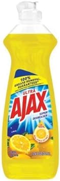 Ajax Dishwashing liquid soap Lemon Scented Super Degreaser Dish Detergent, 3 bottles of 14 Oz. each [Total of 42 Oz.] and 2 compatible Sparklen. Stainless Steel Wool Pot Scrubbers