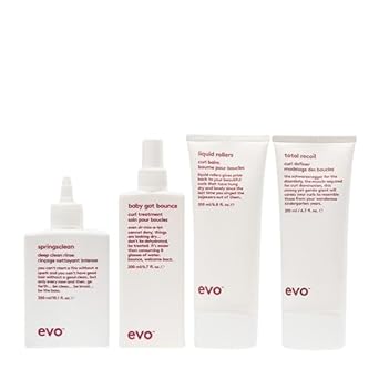 Evo Curly Hair Care Routine Bundle: Springsclean Shampoo, Baby Got Bounce Curl Treatment, Liquid Rollers Curl Balm & Total Recoil Curl Definer