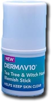 Derma V10 Blemish Stick, Tea Tree And Witch Hazel, For Clearer Skin, Calming And Soothing, Helps Target Spots And Blemishes, For Everyday Use, Vegan Friendly (Pack Of 2)