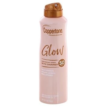 Coppertone Glow With Shimmer Sunscreen Spray, Water Resistant , Broad Spectrum, Spf 50, 5 Oz