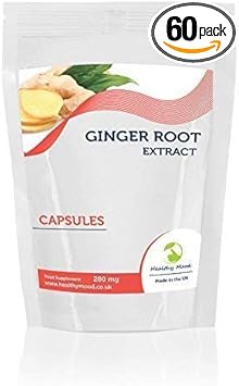 Ground Ginger Root 280mg Zingiber officinale x 60 Capsules in Resealable Packet Bags Health Food Supplements Nutrients HEALTHY MOOD UK Quality Nutrients