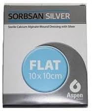 Sorbsan Flat Silver Anti-Microbial Dressings 10Cm X 10Cm (X10)