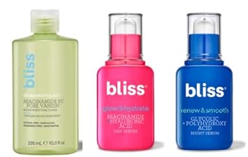 Bliss Glow & Hydrate Trio - Disappearing Act Niacinamide Toner, Renew & Smooth Night Face Serum, & Glow & Hydrate Serum - Pore Minimizing, Exfoliating, Hydrating - Clean, Vegan & Cruelty-Free