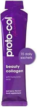 Proto-Col Beauty Collagen Supplements For Women - 10,000Mg Bovine Collagen Peptides With Hyaluronic Acid, Vitamins And Minerals - Red Berry Flavour - 15 Sachets
