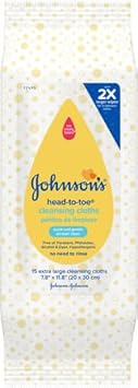Johnson'S Head-To-Toe Gentle Baby Cleansing Cloths, Hypoallergenic And Pre-Moistened Baby Bath Wipes, Free Of Parabens, Phthalates, Alcohol, Dyes And Soap, 15 Ct