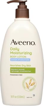 Aveeno Sheer Hydration Daily Moisturizing Fragrance-Free Lotion With Nourishing Prebiotic Oat, Fast-Absorbing Body Moisturizer For Dry Skin With Lightweight, Breathable Feel, 18 Fl. Oz