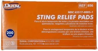 Dukal Sting Relief Pads. Case Of 200 Anesthetic Pads For Burns, Scrapes. 2-Ply Non-Woven Pads In Individual Pouches, Non-Sterile Sting Relief Wipes, 856 : Health & Household