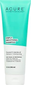 Acure Simply Smoothing Shampoo, Water, Coconut & Marula Oil, 100% Vegan, Performance Driven Hair Care, Smooths & Reduces Frizz, White/Blue, 8 Fl Oz