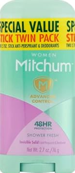 Mitchum Antiperspirant Deodorant Stick For Women, Triple Odor Defense Invisible Solid, 48 Hr Protection, Shower Fresh, 2.7 Oz (Pack Of 2)