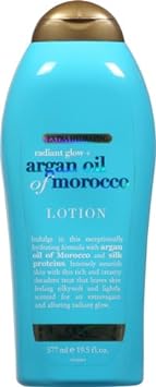 OGX Radiant Glow + Argan Oil of Morocco Extra Hydrating Body Lotion for Dry Skin, Nourishing Creamy Body & Hand Cream for Silky Soft Skin, Paraben-Free, Sulfated-Surfactants Free, 19.5 fl oz