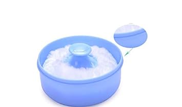 2PCS Blue Baby Kid's After-bath Powder Puff Box Plastic Face Body Talcum Powder Case Care Holder Jars Case Containers Pots With Sponge Villus Puff For Home Travel Use : Baby