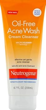 Neutrogena Oil-Free Acne Face Wash Cream Cleanser With Salicylic Acid, Non-Comedogenic Acne-Prone Skin Cleanser, 6.7 Fl. Oz