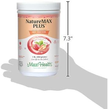 Maxi-Health NatureMAX PlusTM Energy Support Drink Soy Protein Powder - Sugar Free Diet Supplement - 20g Protein Per Serving - Natural Strawberry Flavor - Kosher Vitamin - 1lb : Health & Household