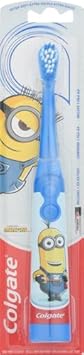 Colgate Kids Battery Powered Toothbrush, Kids Battery Toothbrush With Included Aa Battery, Extra Soft Bristles, Flat-Laying Handle To Prevent Rolling, Minion Toothbrush, 1 Pack