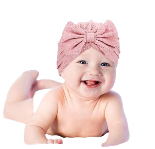 INFINIBYTE Baby Turban Hat – Soft Newborn Hospital Hat with Bow, Infant Head Wrap, Toddler Beanie (2PCS)