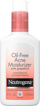 Neutrogena Oil Free Acne Facial Moisturizer With.5% Salicylic Acid Acne Treatment, Pink Grapefruit Acne Fighting Face Lotion For Breakouts, Non-Greasy & Non-Comedogenic, 4 Fl. Oz