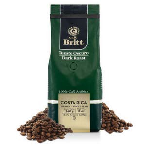 Café Britt® - Costa Rican Dark Roast Coffee (12 Oz.) - Whole Bean, Arabica Coffee, Kosher, Gluten Free, 100% Gourmet & Dark Roast (1 Year Shelf-Life)