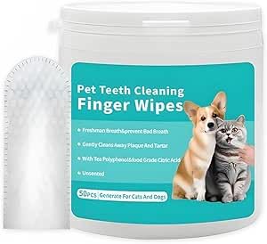 Pets Ear, Tooth & Eye Finger Wipes for Dogs & Cats - Reduces Plaque, Freshens Breath, and Provides Gentle Gum Care with No-Rinse Disposable Cleaning Wipes