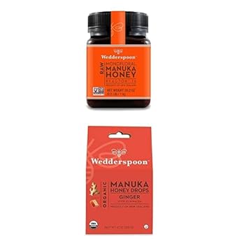 Bundle - Wedderspoon Raw Premium Manuka Honey Kfactor 16 (35.2 Oz) And Manuka Honey Drops Ginger & Echinacea (4 Oz)