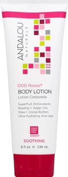 Andalou Naturals 1000 Roses Soothing Body Lotion, with Cocoa + Shea Butter, Aloe & Rosehip, Hydrating Sensitive Skin Lotion for Dry Skin, 8 Fl. Oz