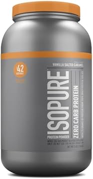 Isopure Zero Carb 100% Pure Whey Isolate Protein Powder, Lactose Free, Gluten Free, With Vitamins, Vanilla Salted Caramel, 25G Protein Per Serving, 3 Lbs, 42 Servings