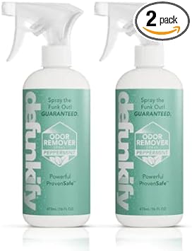 Defunkify Odor Remover Spray | Good as Linen Spray, Shoe Deodorizer, Pet Odor Eliminator | with Ionic Silver & Pure Essential Oil Scent | 32 fl oz (2-Pack of 16 fl oz bottles) (Peppermint)