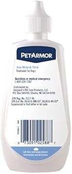 Petarmor Ear Mite Treatment For Dogs, Ear Mite Medicine Kills Ticks And Ear Mites To Relieve Itchiness, Sooths Ears With Aloe, 3Oz