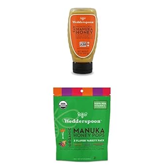 Bundle - Wedderspoon Raw Premium Manuka Honey Kfactor 16 Squeeze Bottle (12 Oz) And Manuka Honey Lollipops (24 Count)