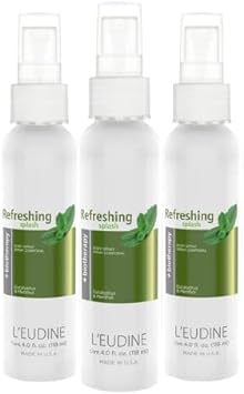 L’EUDINE Refreshing Splash - Pack of 3 - Air Freshener Spray – 4fl oz, Eucalyptus Spray for Body, Clothes, Bedding, Home, Car – Great for Blocked Airways, Nasal Congestion – Pleasant Menthol Notes