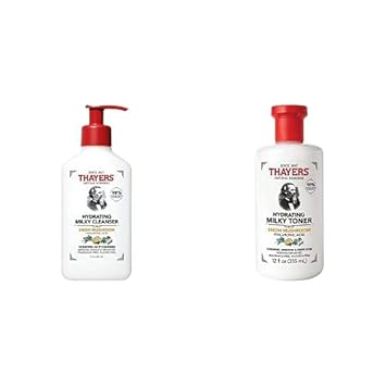 Thayers Milky Face Cleanser 8 Fl Oz + Thayers Milky Toner 12 Fl Oz With Snow Mushroom And Hyaluronic Acid, Dermatologist Recommended Hydrating Skincare For Dry And Sensitive Skin Bundle