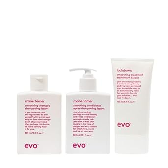 Evo Smoothing Hair Care Routine Bundle: Mane Tamer Smoothing Shampoo, Mane Tamer Smoothing Conditioner & Lockdown Smoothing Treatment